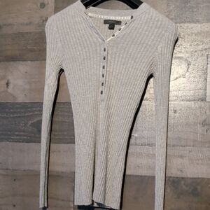 Express Light Gray Ribbed Long Sleeve Top